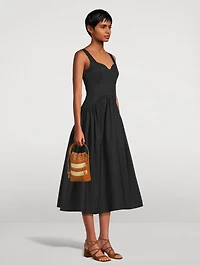 Mini The Rise Leather And Raffia Bucket Bag