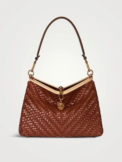Medium Vela Woven Leather Shoulder Bag