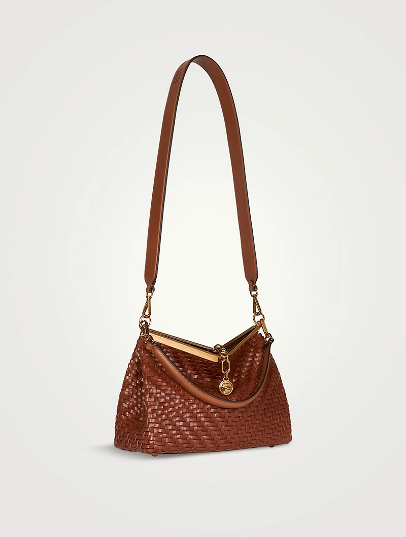 Medium Vela Woven Leather Shoulder Bag