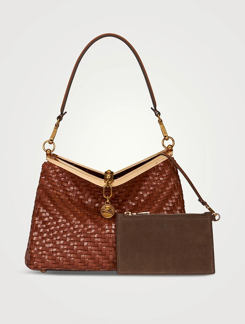 Medium Vela Woven Leather Shoulder Bag