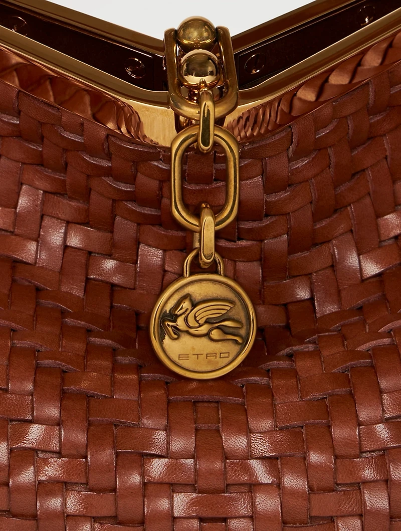Medium Vela Woven Leather Shoulder Bag