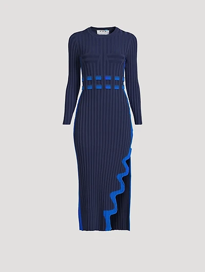 Aster Wavy Rib-Knit Midi Dress