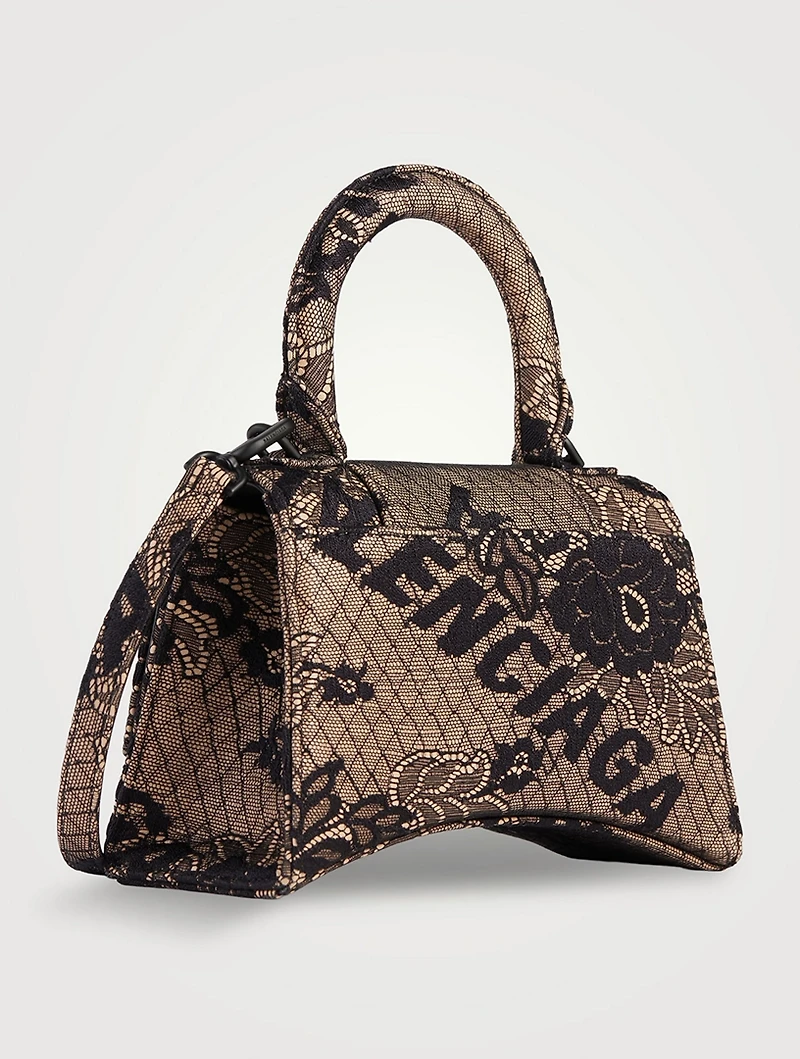 XS Hourglass Lace And Leather Top Handle Bag