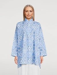 Double Stand Collar Poplin Shirt Hexagonal Tile Print
