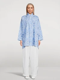 Double Stand Collar Poplin Shirt Hexagonal Tile Print