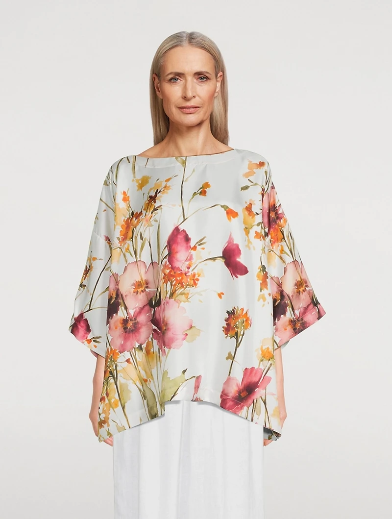 Silk Twill Blouse Anemone Print