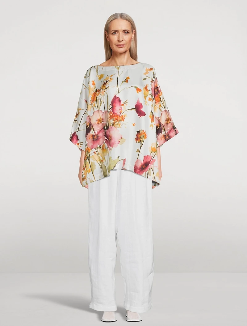 Silk Twill Blouse Anemone Print