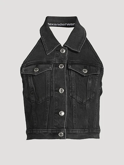 Stretch-Denim Halter Top