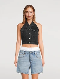 Stretch-Denim Halter Top