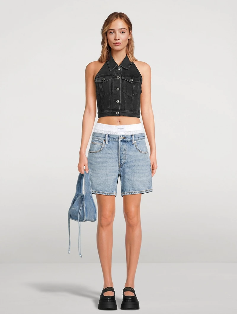 Stretch-Denim Halter Top