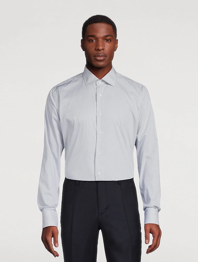 Cotton Dress Shirt Pinstriped Print