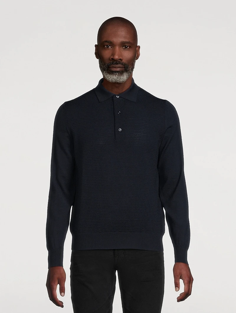 Wool Long-Sleeve Polo Shirt
