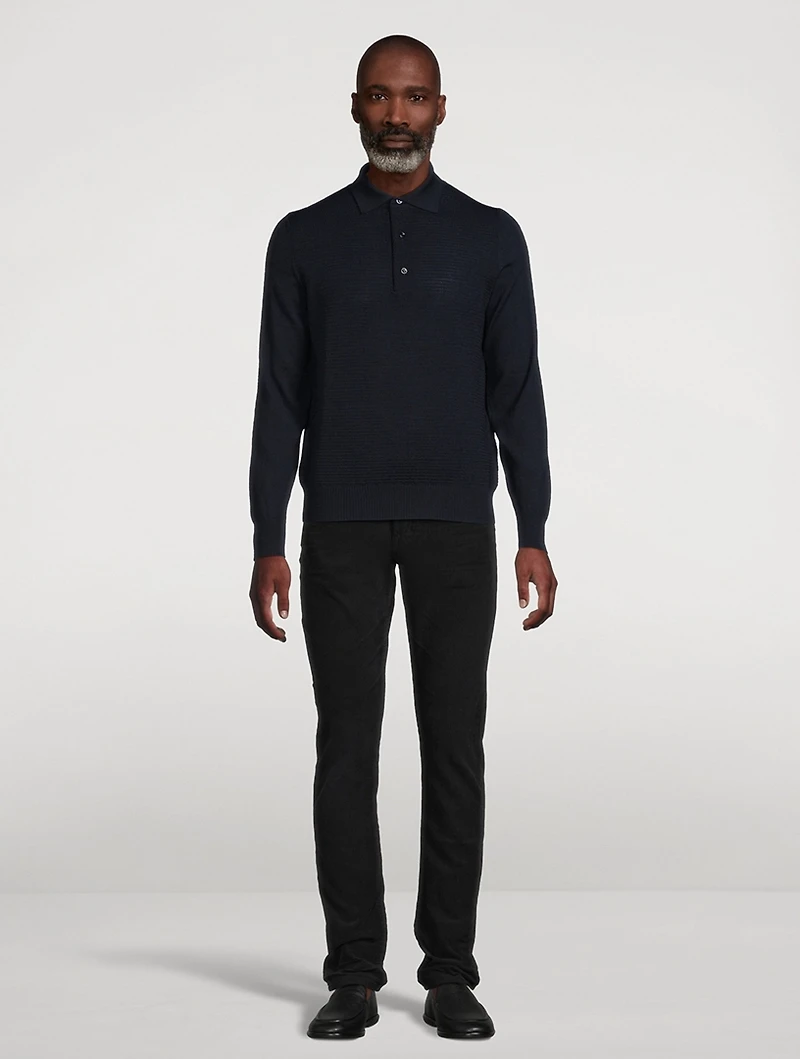 Wool Long-Sleeve Polo Shirt