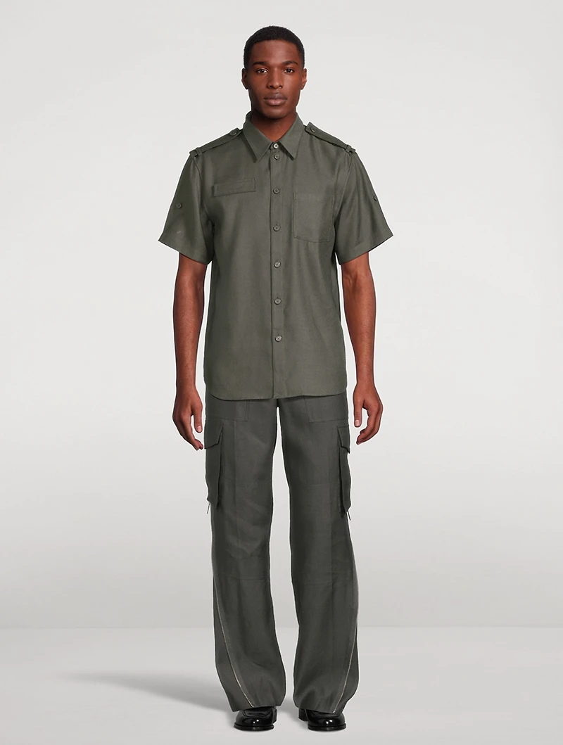Linen-Blend Cargo Carpenter Pants