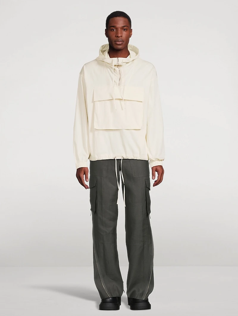 Cotton And Nylon Hooded Pullover Jacket