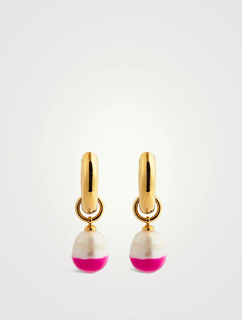 Only At Holts Dip Pearl Hoop Earrings