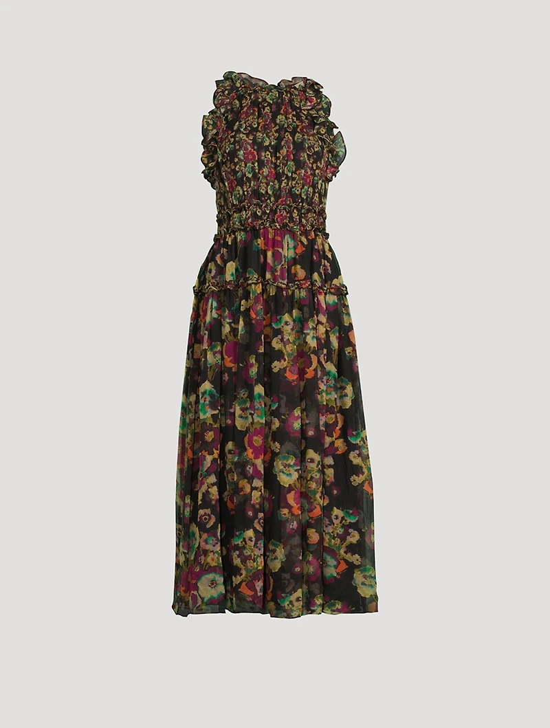 Elea Silk Chiffon Midi Dress Floral Print
