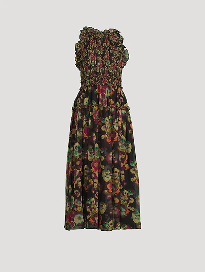 Elea Silk Chiffon Midi Dress Floral Print