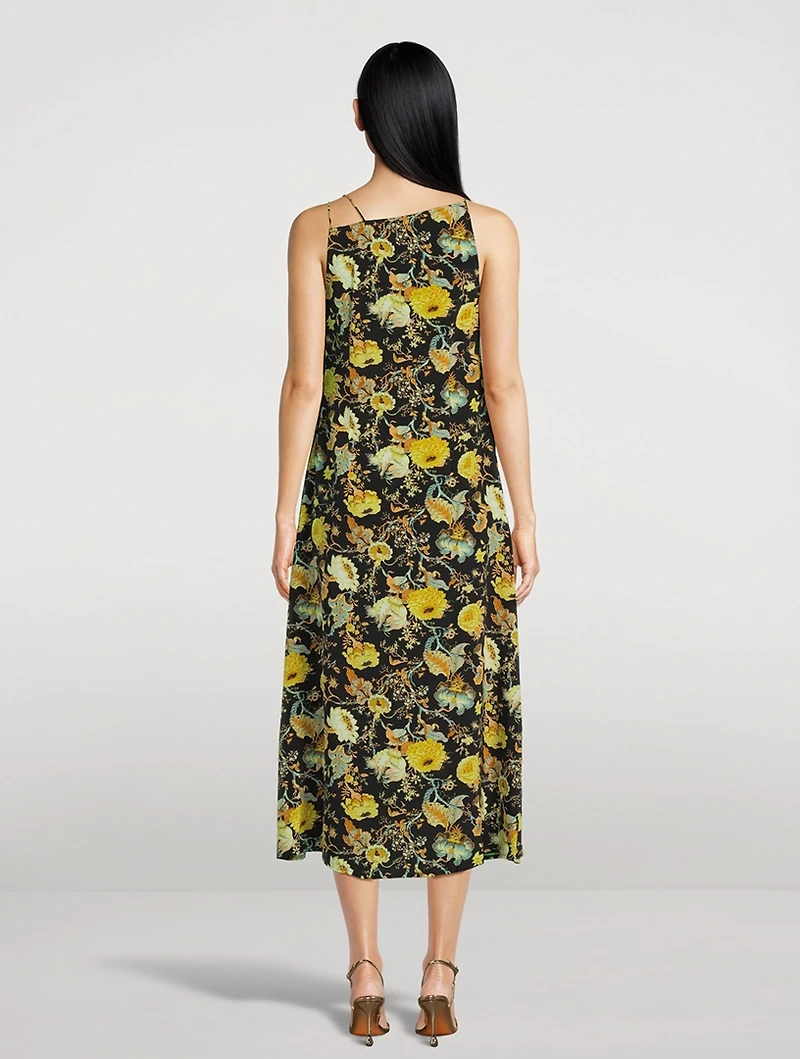 Isla Asymmetric Midi Dress Floral Print