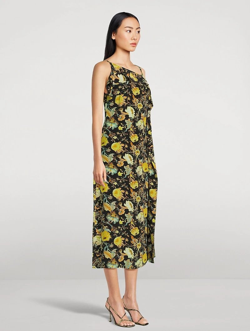 Isla Asymmetric Midi Dress Floral Print