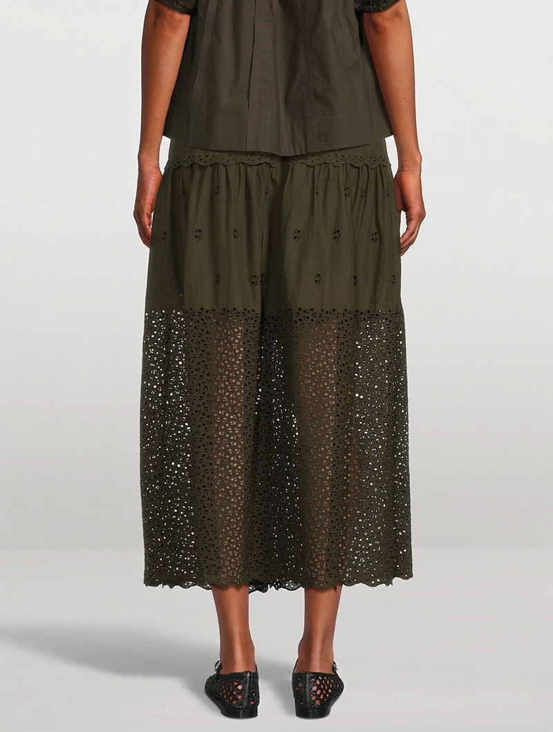 Lucia Eyelet Cotton Midi Skirt