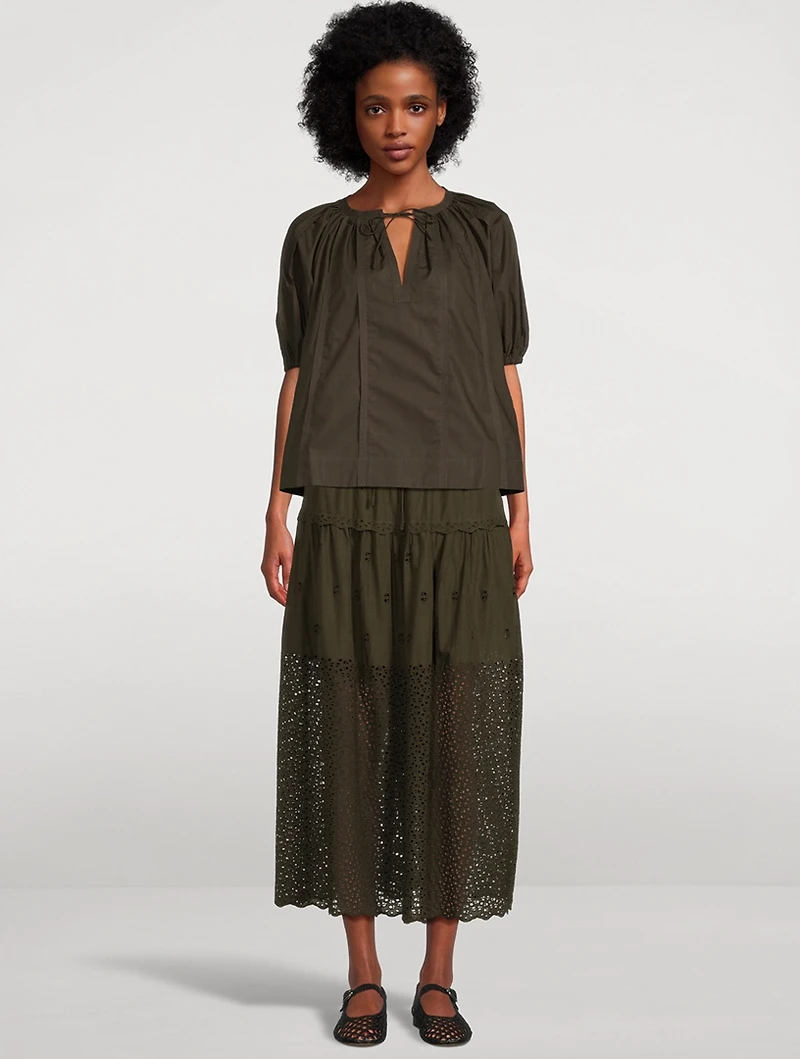 Lucia Eyelet Cotton Midi Skirt