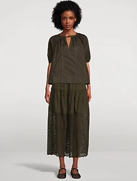 Lucia Eyelet Cotton Midi Skirt