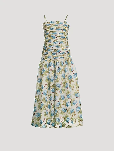 Raquel Ruched Midi Dress Floral Print