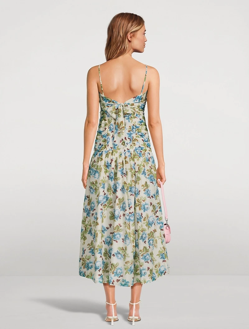Raquel Ruched Midi Dress Floral Print