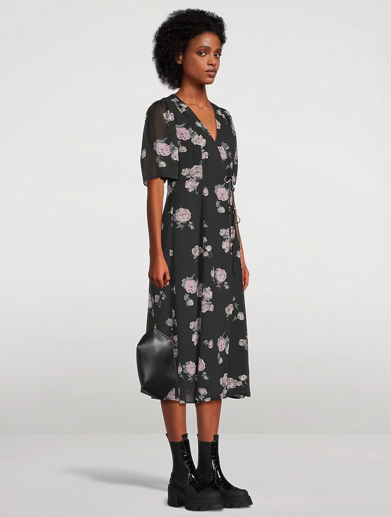 Crêpe Wrap Dress Floral Print