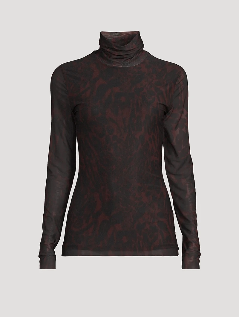 Mesh Turtleneck Animal Print
