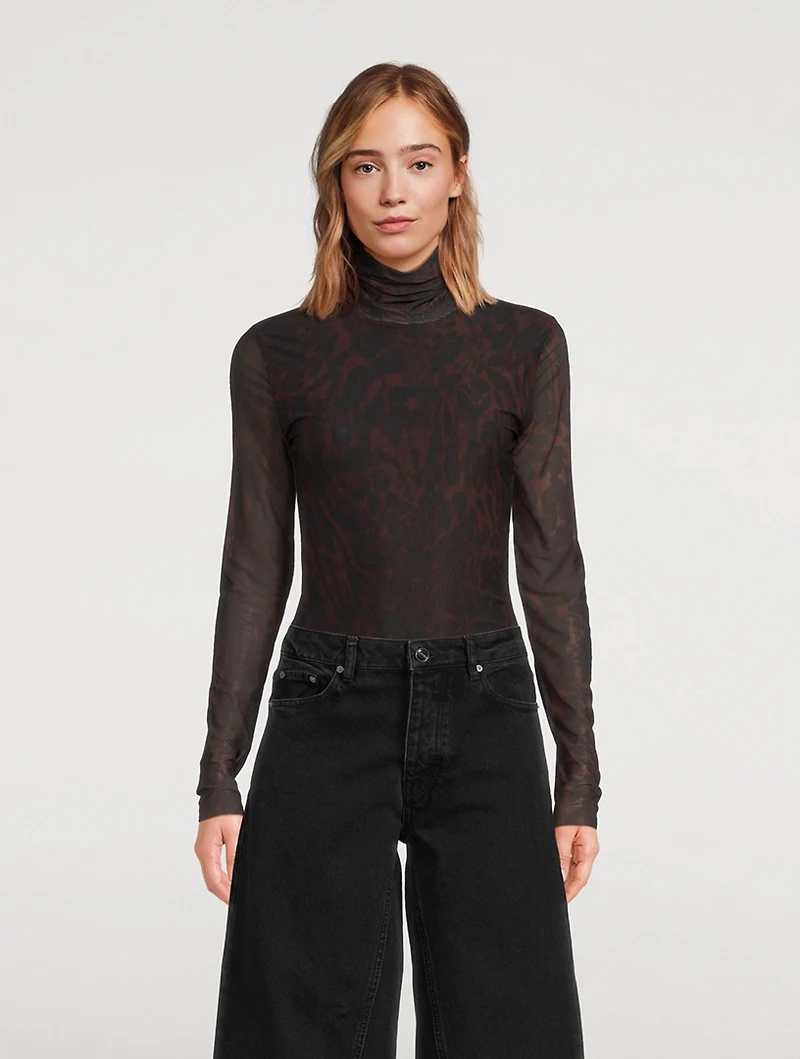 Mesh Turtleneck Animal Print