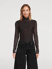 Mesh Turtleneck Animal Print