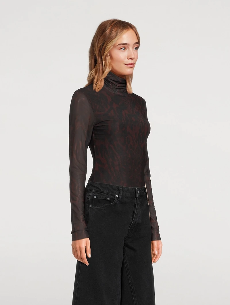 Mesh Turtleneck Animal Print