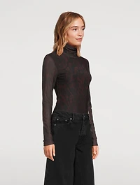 Mesh Turtleneck Animal Print