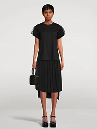 Embellished Tulle-Sleeve T-Shirt