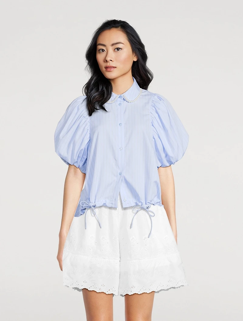 Puff-Sleeve Shirt Stripe Print