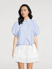 Puff-Sleeve Shirt Stripe Print
