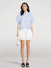 Puff-Sleeve Shirt Stripe Print