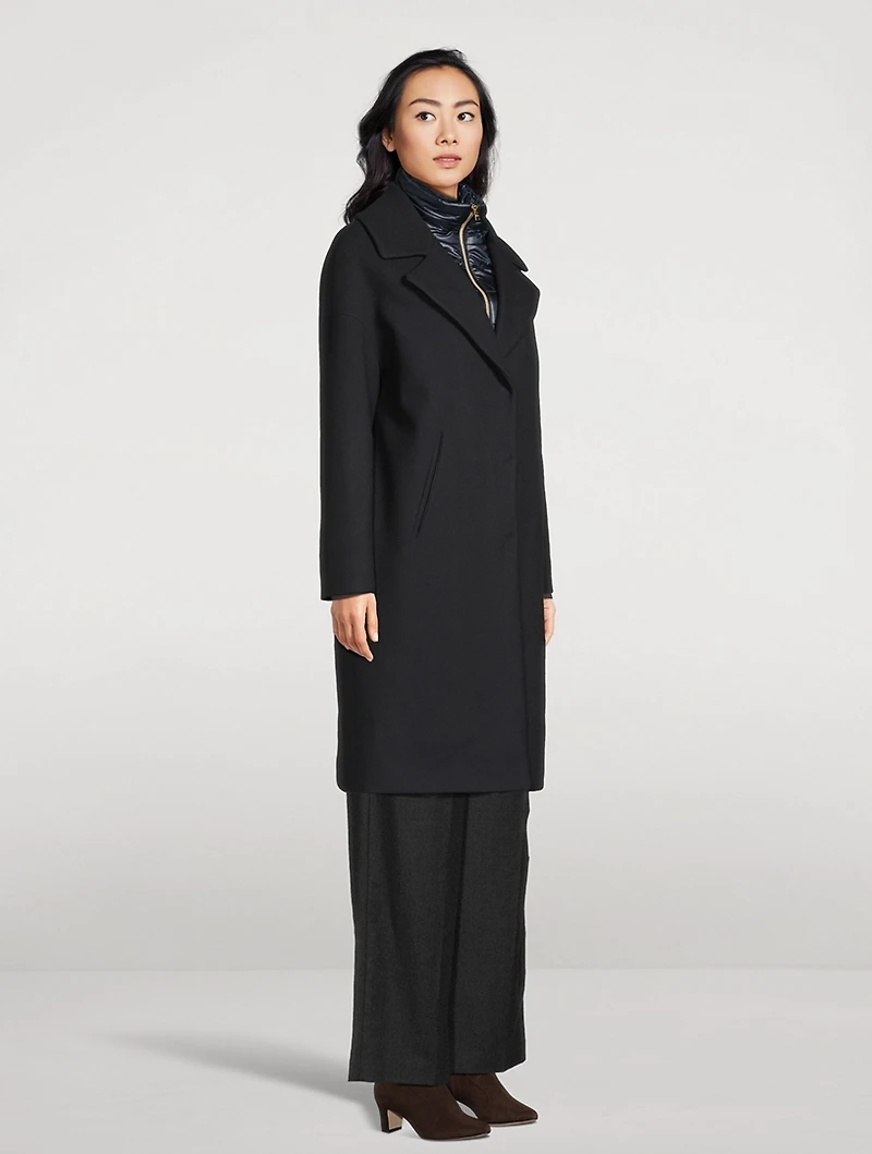 Layered Stretch Wool And Nylon Coat