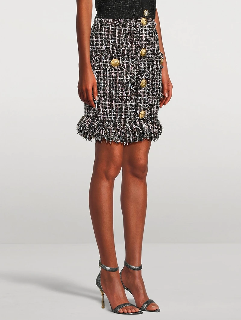 Fringed Tweed Mini Skirt