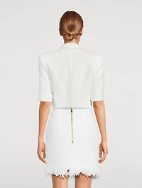 Short-Sleeve Cropped Tweed Blazer
