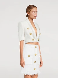 Short-Sleeve Cropped Tweed Blazer