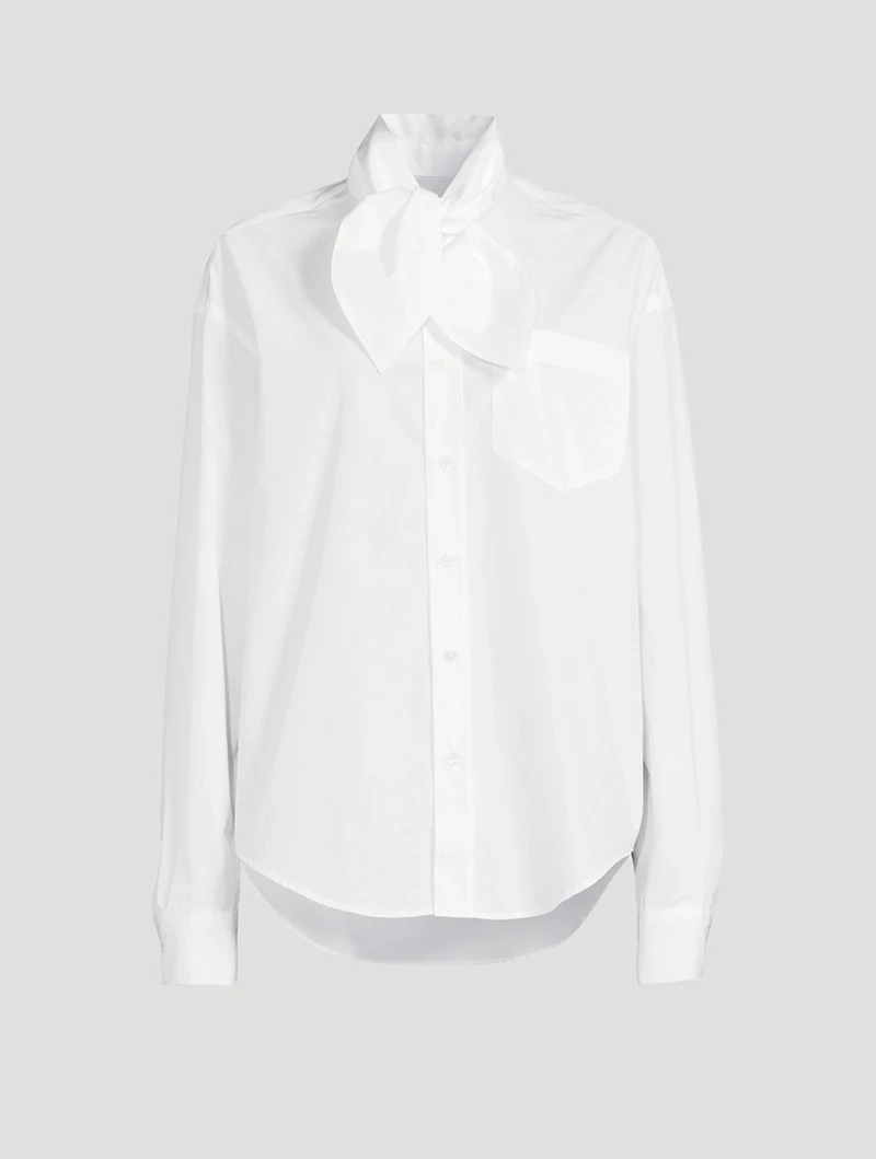 Cotton Poplin Scarf Collar Shirt