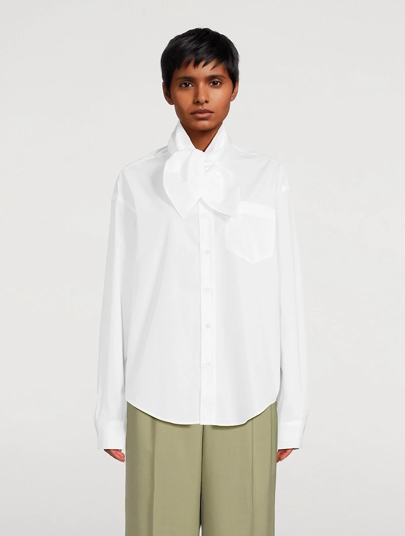 Cotton Poplin Scarf Collar Shirt