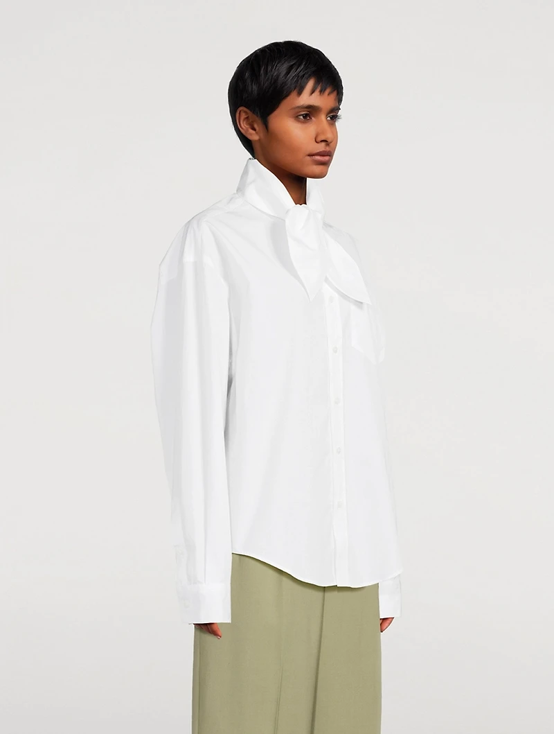 Cotton Poplin Scarf Collar Shirt