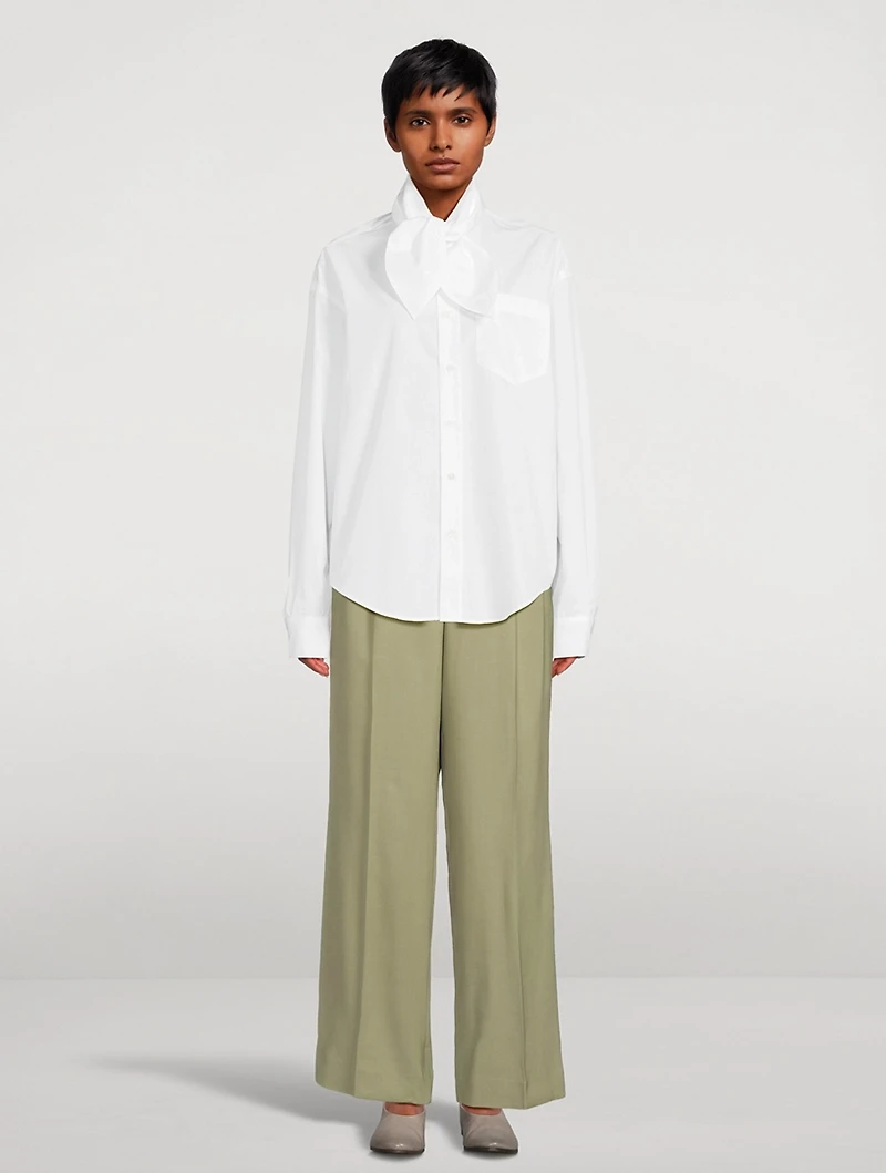 Cotton Poplin Scarf Collar Shirt