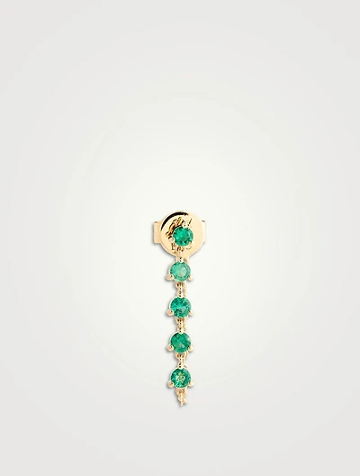 14K Gold Multi Emerald Chain Stud Earring