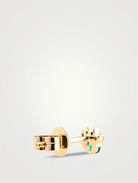 14K Gold Diamond And Emerald Mini Fan Stud Earring