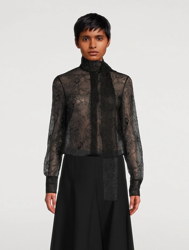 Tie-Neck Lace Blouse